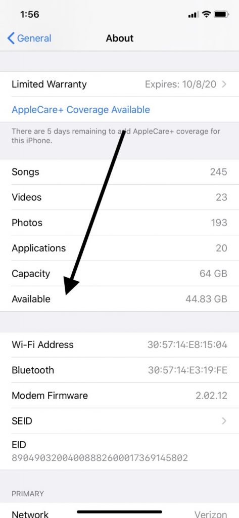 Espacio disponible para la descarga de aplicaciones