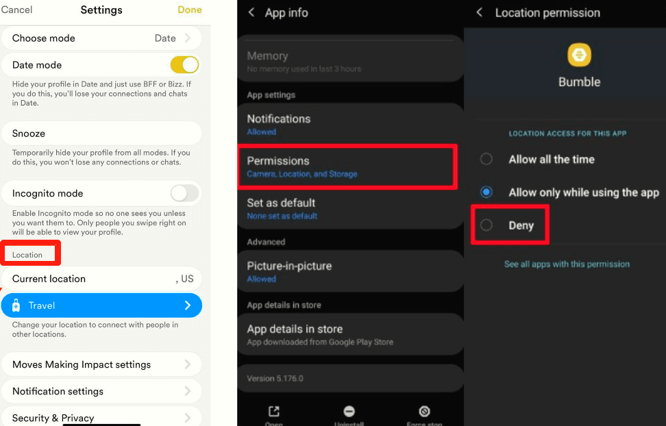 Ajustar la configuración de ubicación de Bumble