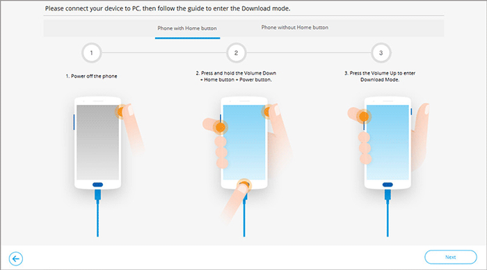 Ingrese el modo de descarga para el teléfono con una llave de inicio