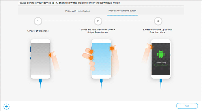 Ingrese el modo de descarga para el teléfono sin una llave de inicio
