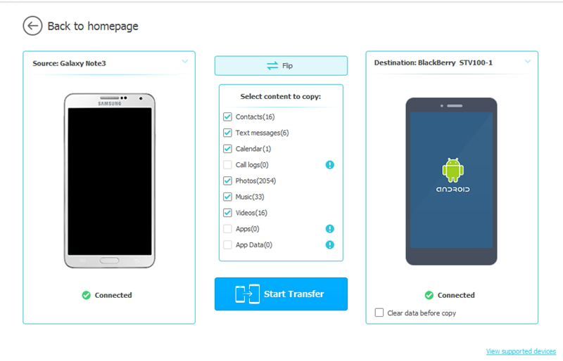 Seleccione SMS para transferir de Moto a BlackBerry