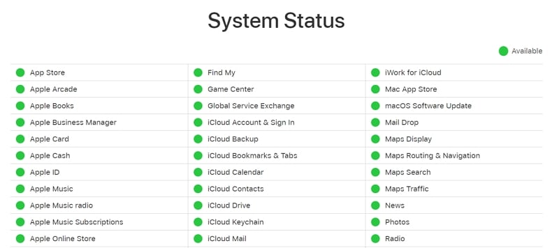 Verifique el estado del sistema de Apple