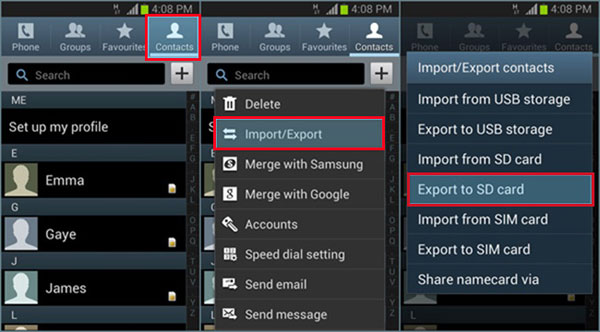 Realice la copia de seguridad de los contactos in vivo usando el archivo VCard