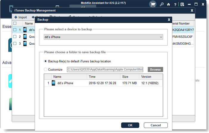 Copia de seguridad de datos de iOS a la ubicación de iTunes
