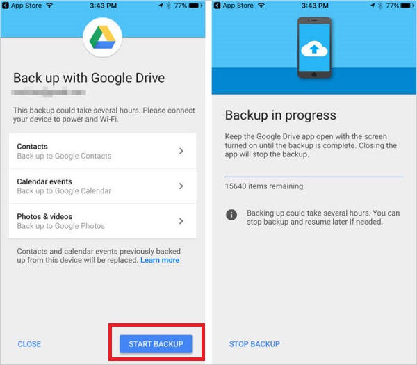 Copia de seguridad de iPhone con Google Drive