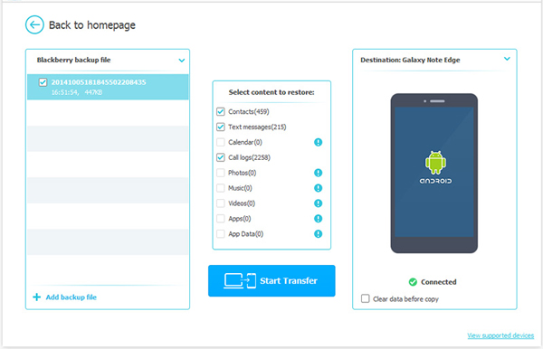 Seleccione datos para transferir de BlackBerry a HTC