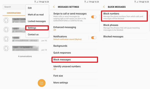 Bloquear mensajes en Samsung 