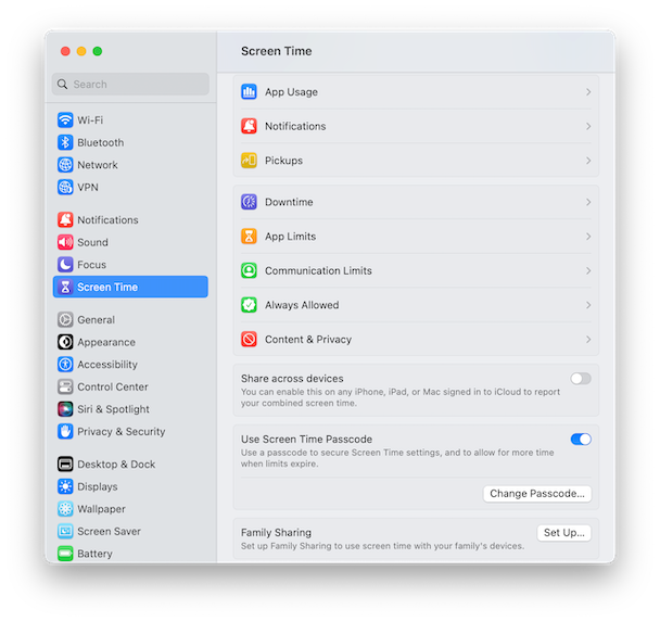 Bustar el código de contraseña del tiempo de pantalla en Mac