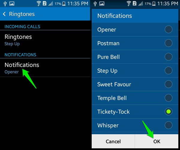 Cambiar sonidos de notificación de Android