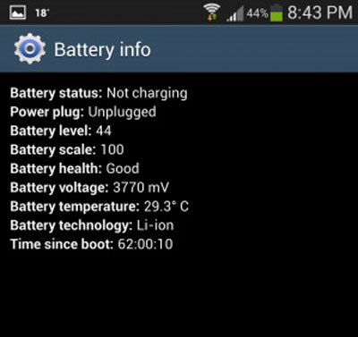 Verifique el estado de la batería para arreglar el teléfono Android se apaga