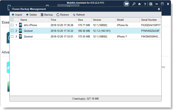 Elija la copia de seguridad y restauración de iTunes