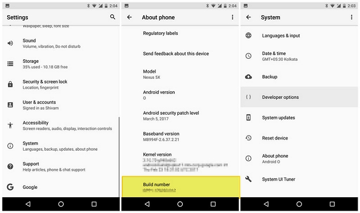 Active el modo de desarrollador en Android