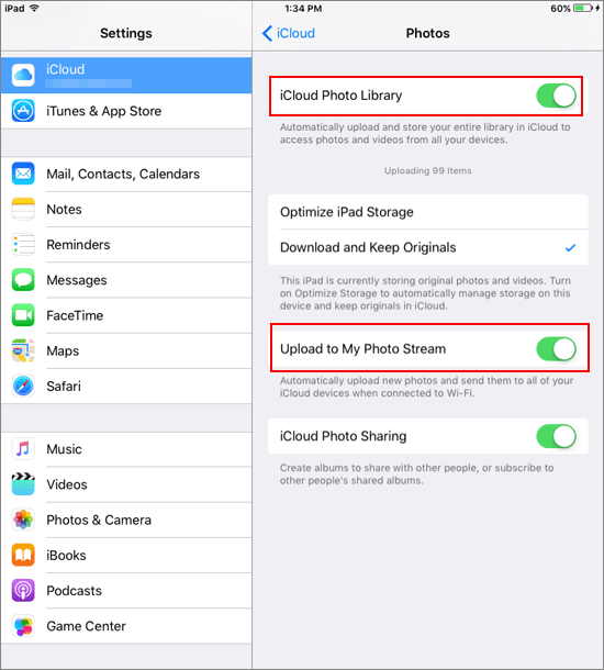 Fotos de sincronización de iPad a iPad con fotos de iCloud