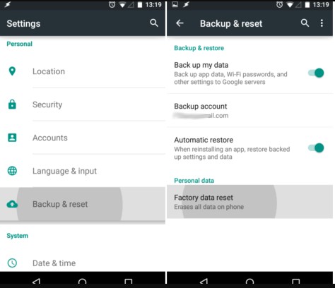 Restablecer el teléfono Android de fábrica