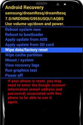 Reset de fábrica Samsung S5 en modo de recuperación