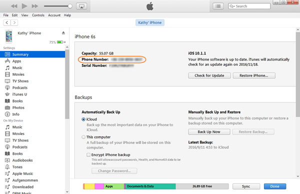 Obtenga su número de teléfono en iTunes
