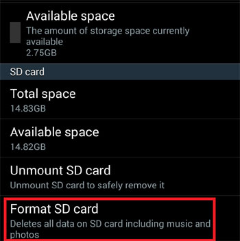 Tarjeta SD de formato en Android