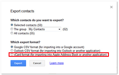 Guardar contactos de Gmail como archivo VCard