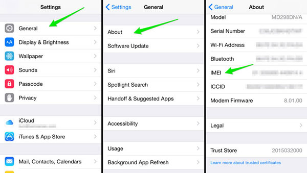 Obtenga IMEI en la configuración de iPhone