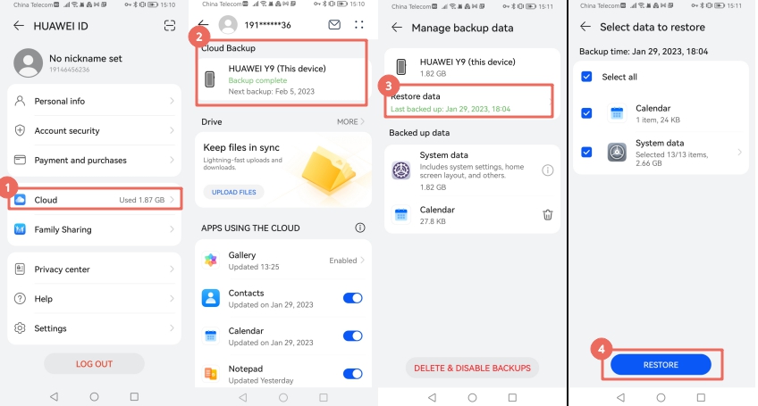 Recuperar videos eliminados a través de Huawei Cloud Backup