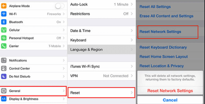 Configuración de red de restablecimiento de iPhone