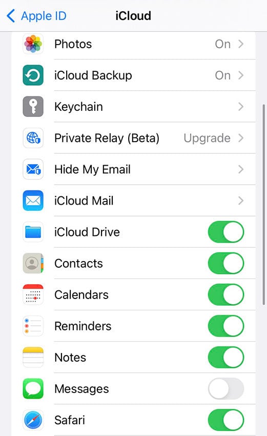 Configuración de sincronización de iCloud iPhone