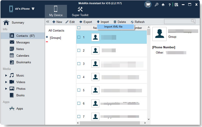 Cómo eliminar todos los contactos en iPhone a la vez con Mobikin