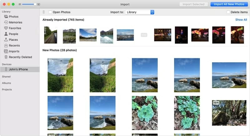Haga una aplicación de copia de seguridad de Force de la aplicación de fotos completa en el iPhone a la aplicación Fotos en MacBook