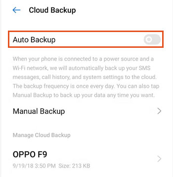 Realice una copia de seguridad del teléfono Oppo a Oppo Cloud