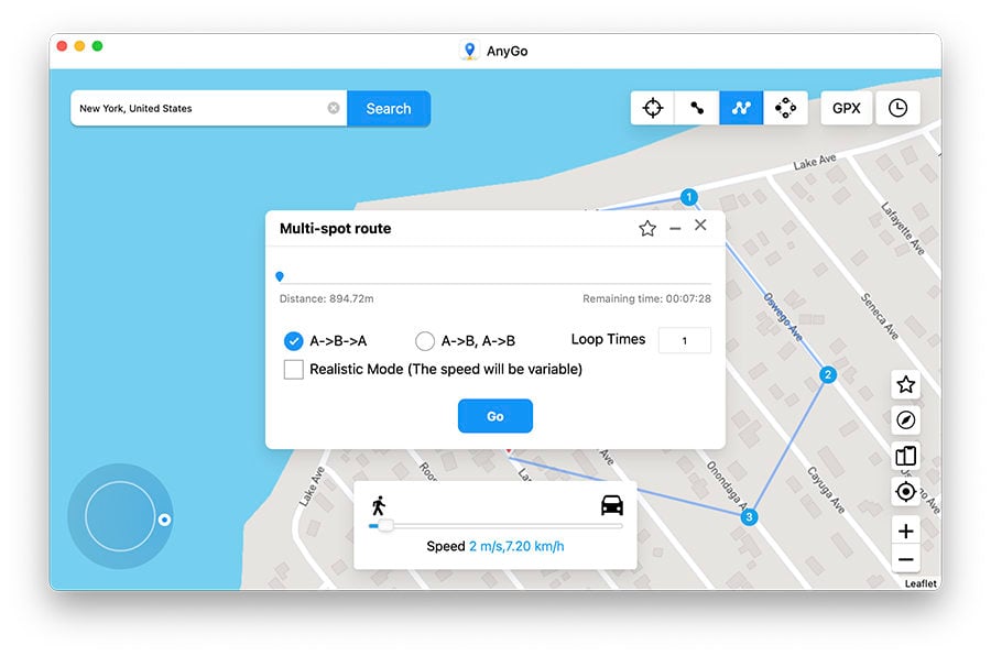 Termine la ruta múltiple en Anygo