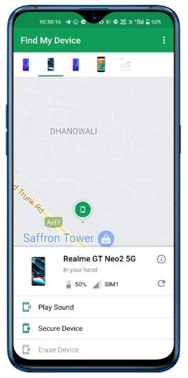 Restablecer el teléfono Realme con Google Encuentra mi dispositivo