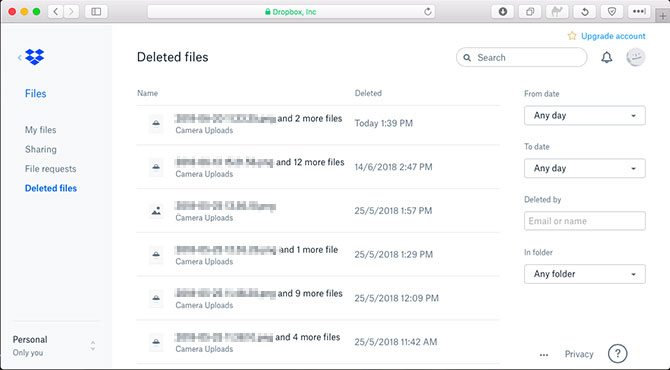 recuperar videos eliminados de la galería en Android de Dropbox