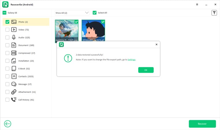Cómo recuperar archivos de audio eliminados del teléfono Samsung Recovergo Android