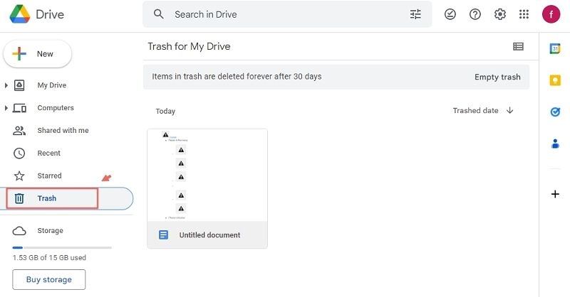 Recuperar capturas de pantalla eliminadas de Google Drive