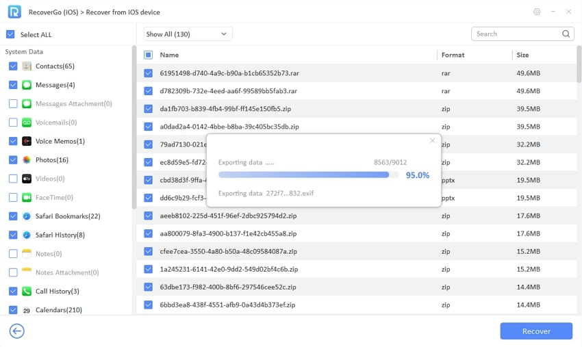 Recovergo iOS Exportar datos del dispositivo
