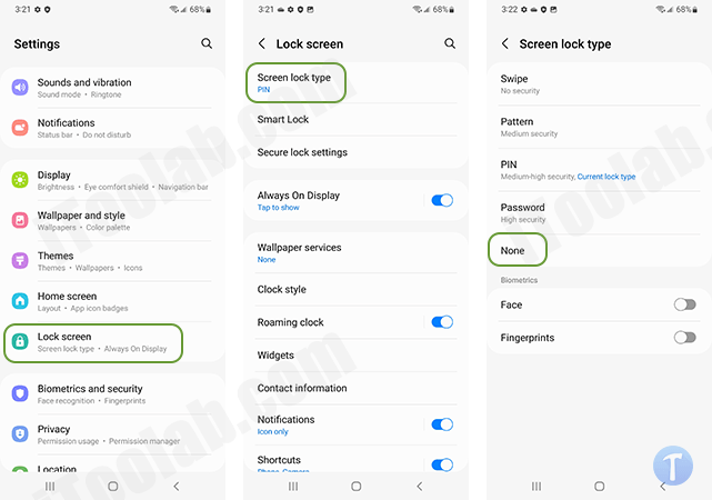 Eliminar el bloqueo de patrón de bloqueo de la pantalla en Samsung