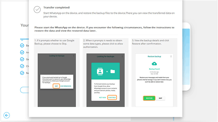 Complete la transferencia de WhatsApp de Android a Android