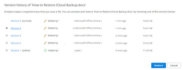 Restaurar archivos a versiones anteriores