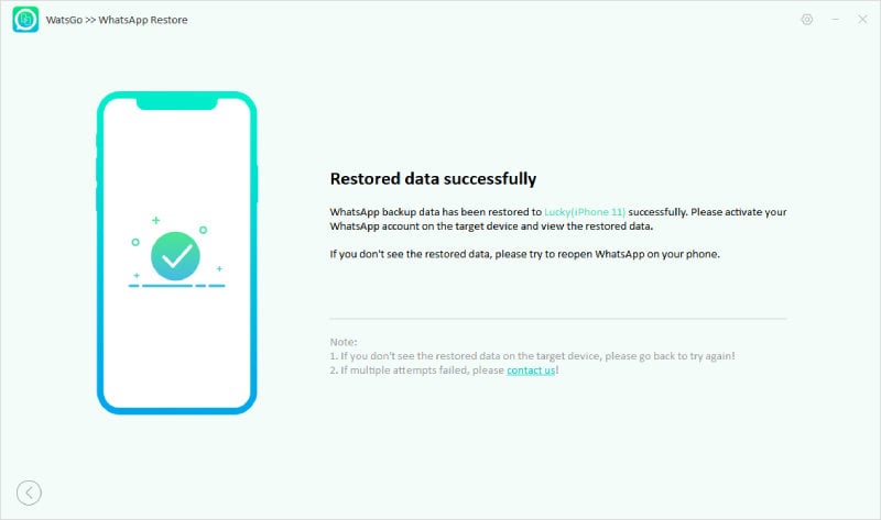 restaurar la copia de seguridad de whatsapp con éxito