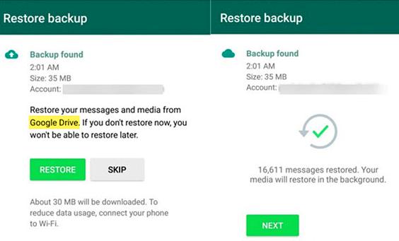 WhatsApp restauración