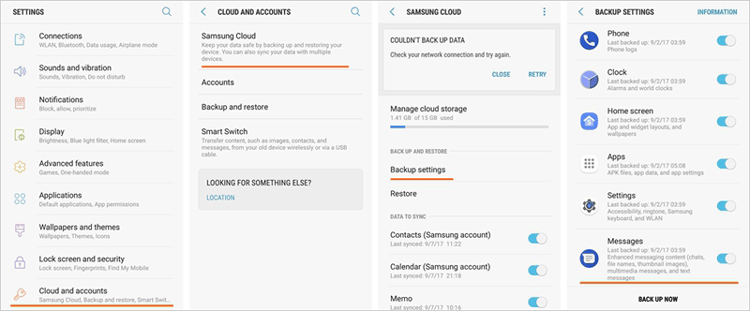 Software de copia de seguridad de Samsung como Samsung Cloud