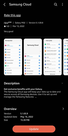 Actualizar a Samsung Cloud si se hace algo mal.