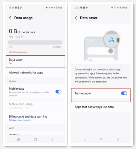 ahorrador de datos móviles de Samsung