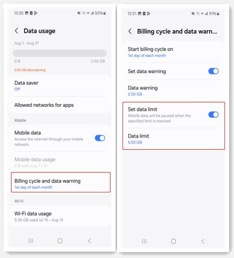 Límite de datos móviles de Samsung