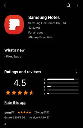 Actualizar notas de Samsung