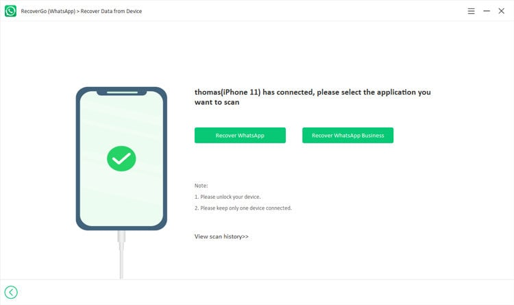 conectar el dispositivo y comenzar el proceso de escaneo