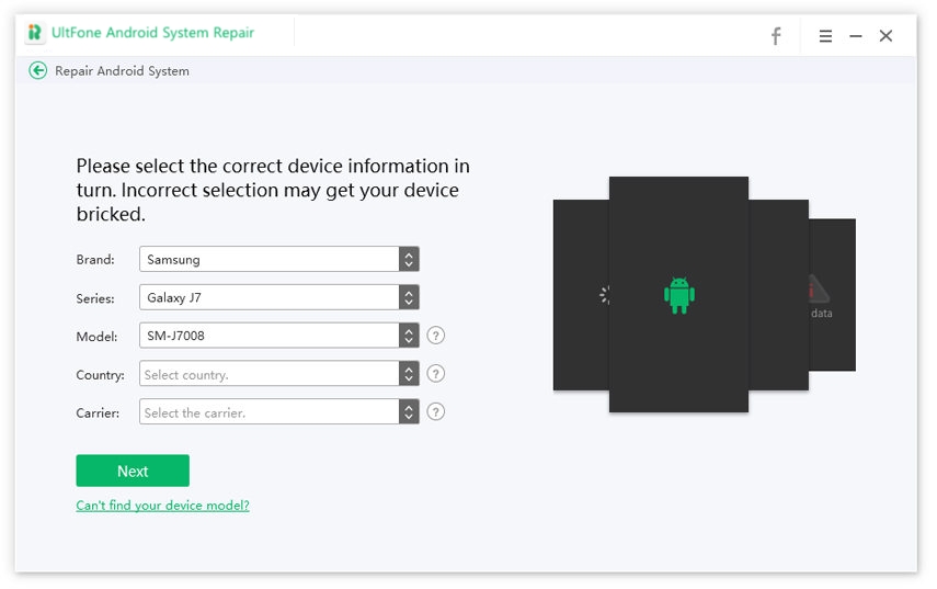 Seleccione la información del dispositivo Android
