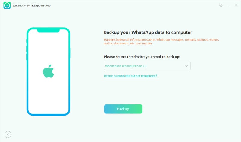 Guía Watsgo: seleccione el dispositivo iOS para hacer una copia de seguridad 