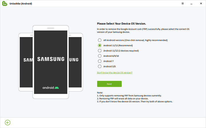 Seleccione la versión de Android de su dispositivo Samsung