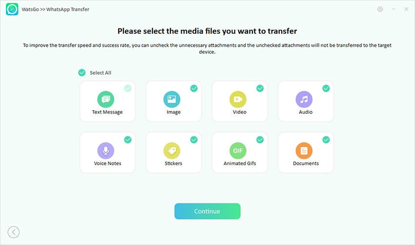 Seleccione los datos de WhatsApp para transferir